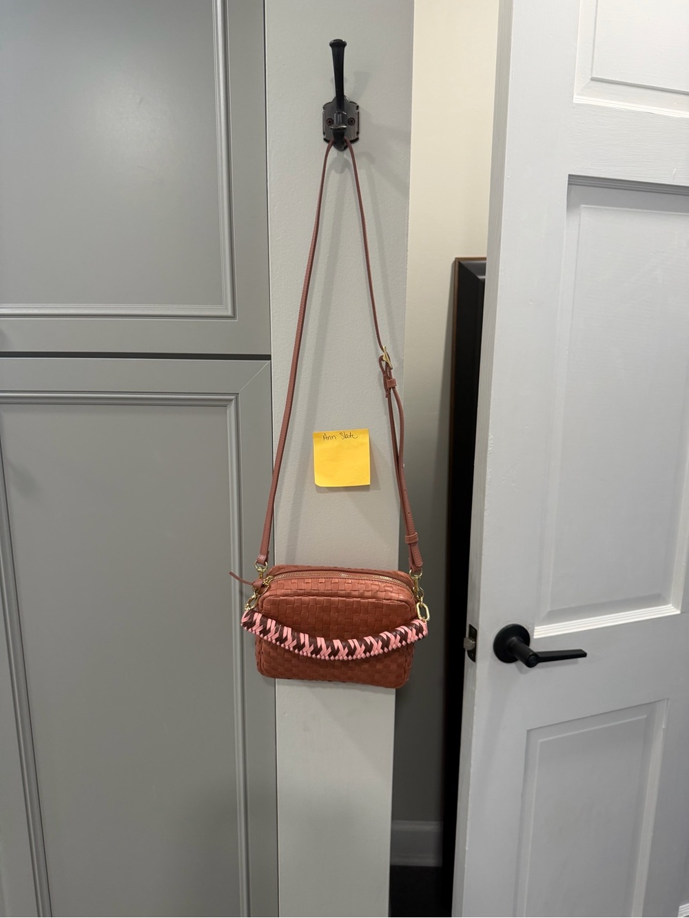 Clare V midi sac with braided leather handle in Rose Clay